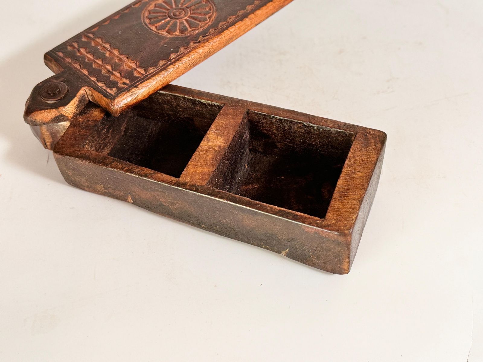 Old African Hand Carved Wooden Box 19th Century Brown Color Powder Box photo Home Decor