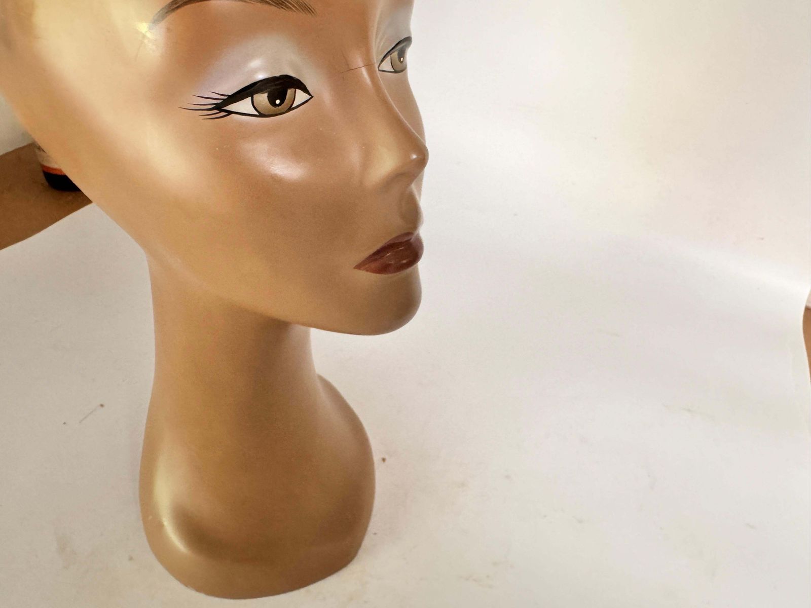 Wig Holder Or Hat Stand 1970 Vintage, Sculpture Face Female Head France, Brown photo 372.0
