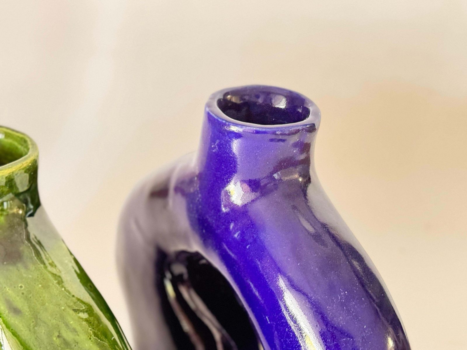 Vase In Enameled Ceramic Green, Blue And White Italy 1970 Set Of 3 photo buy