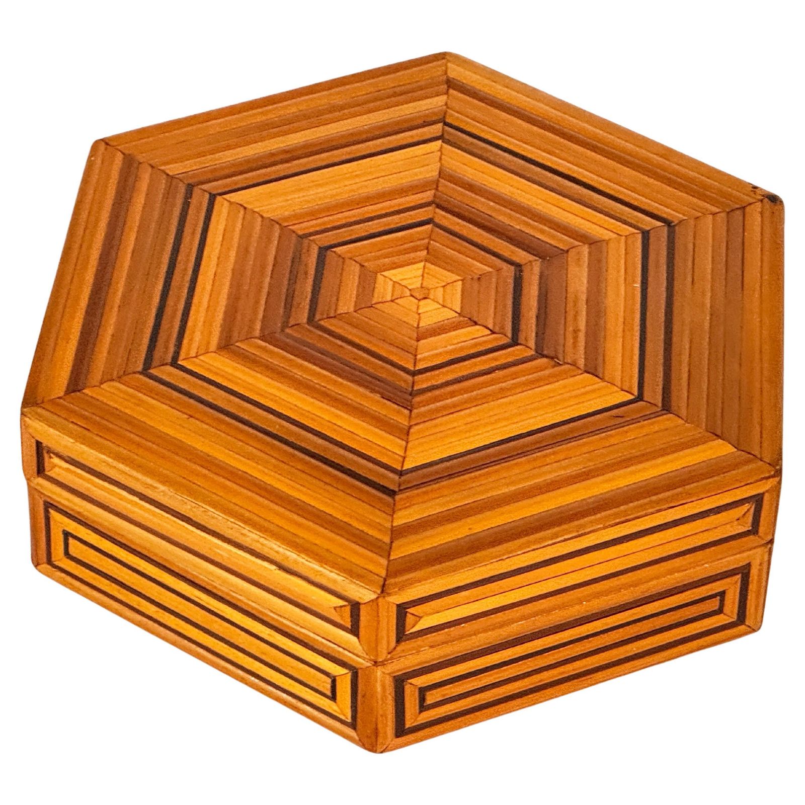 Decorative And Jewelry Box In Wood With  Geometrical Pattern France 1970