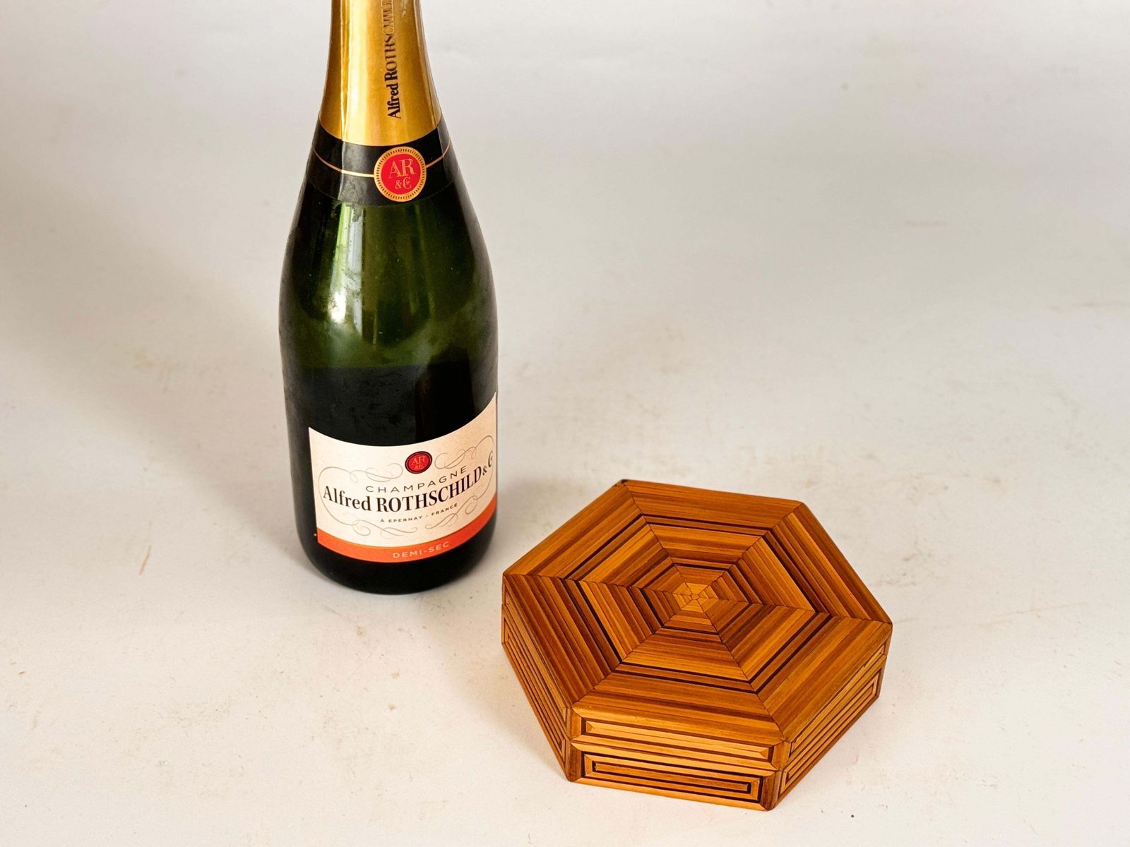 Decorative And Jewelry Box In Wood With  Geometrical Pattern France 1970 photo furniture