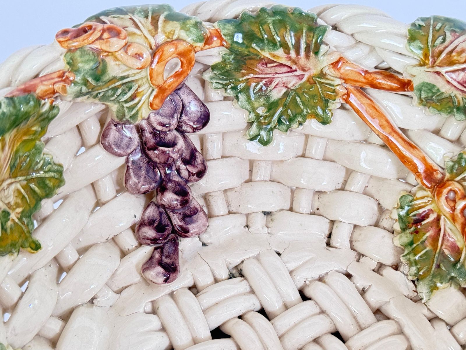 Large Vintage Portugese Majolica Pottery Fruit Bowl Table Centerpiece photo Home Decor