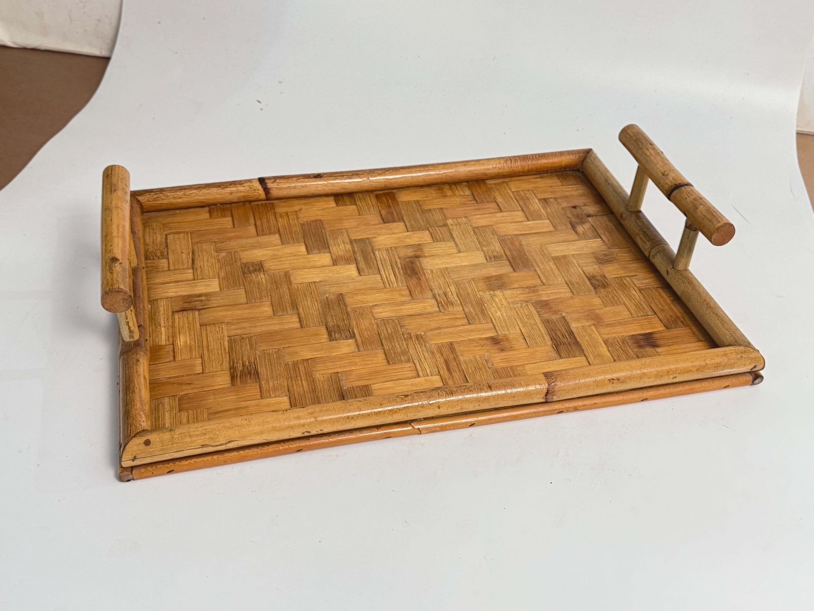 Platter With Its Faux Bamboo Structure, Brown Color, France Circa 1970 photo vinterior