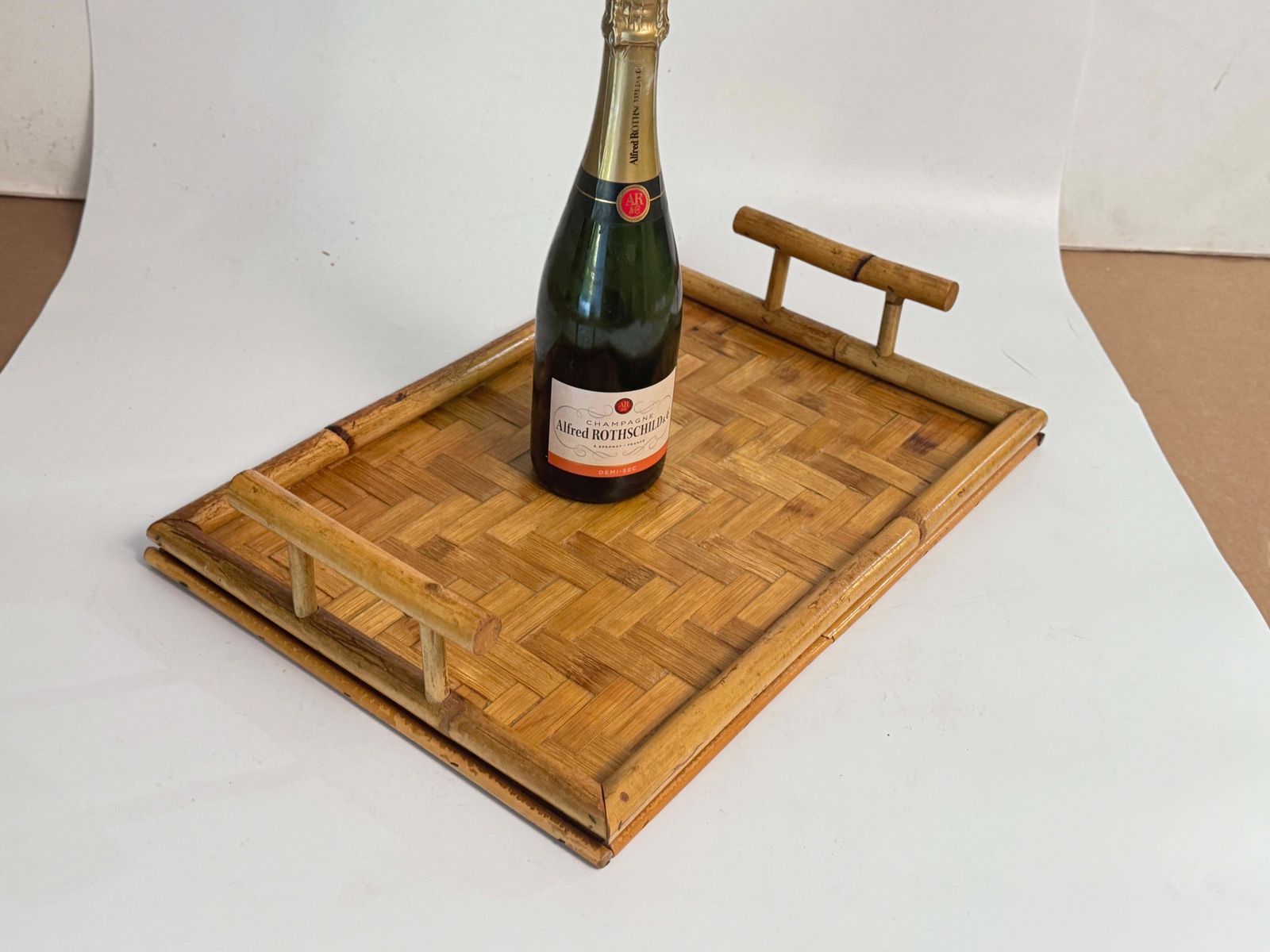 Platter With Its Faux Bamboo Structure, Brown Color, France Circa 1970 photo vintage