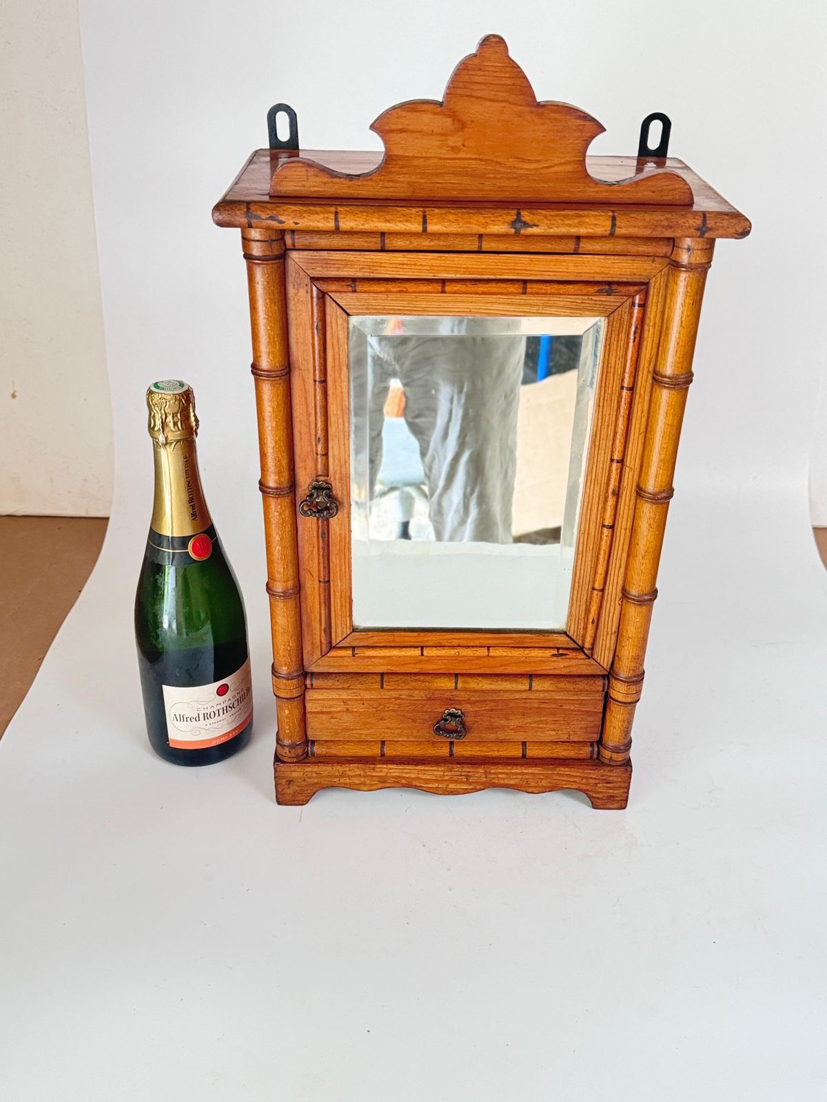 Antique Miniature Bamboo Pine Wardrobe Wall  Armoire Mirror Dollhouse Furniture photo furniture