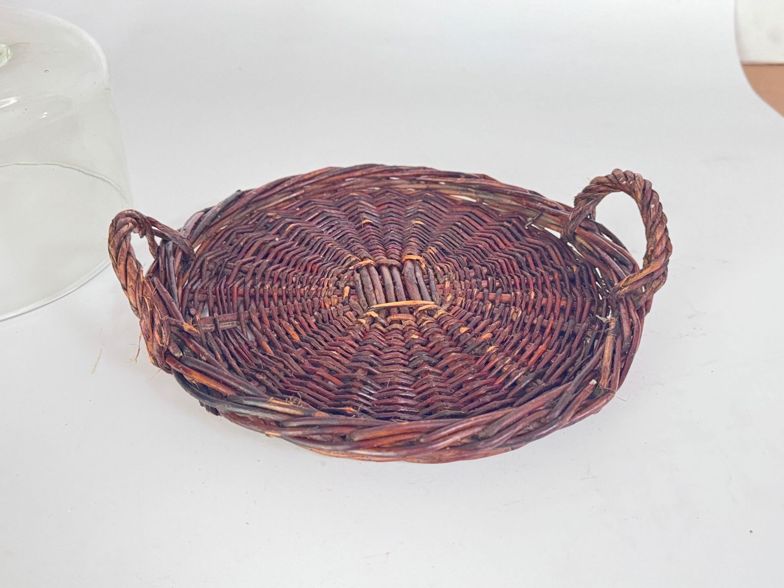 Serving Tray Cloche Plate Bell In Rattan And Glass Italy, 1970s photo 478.0