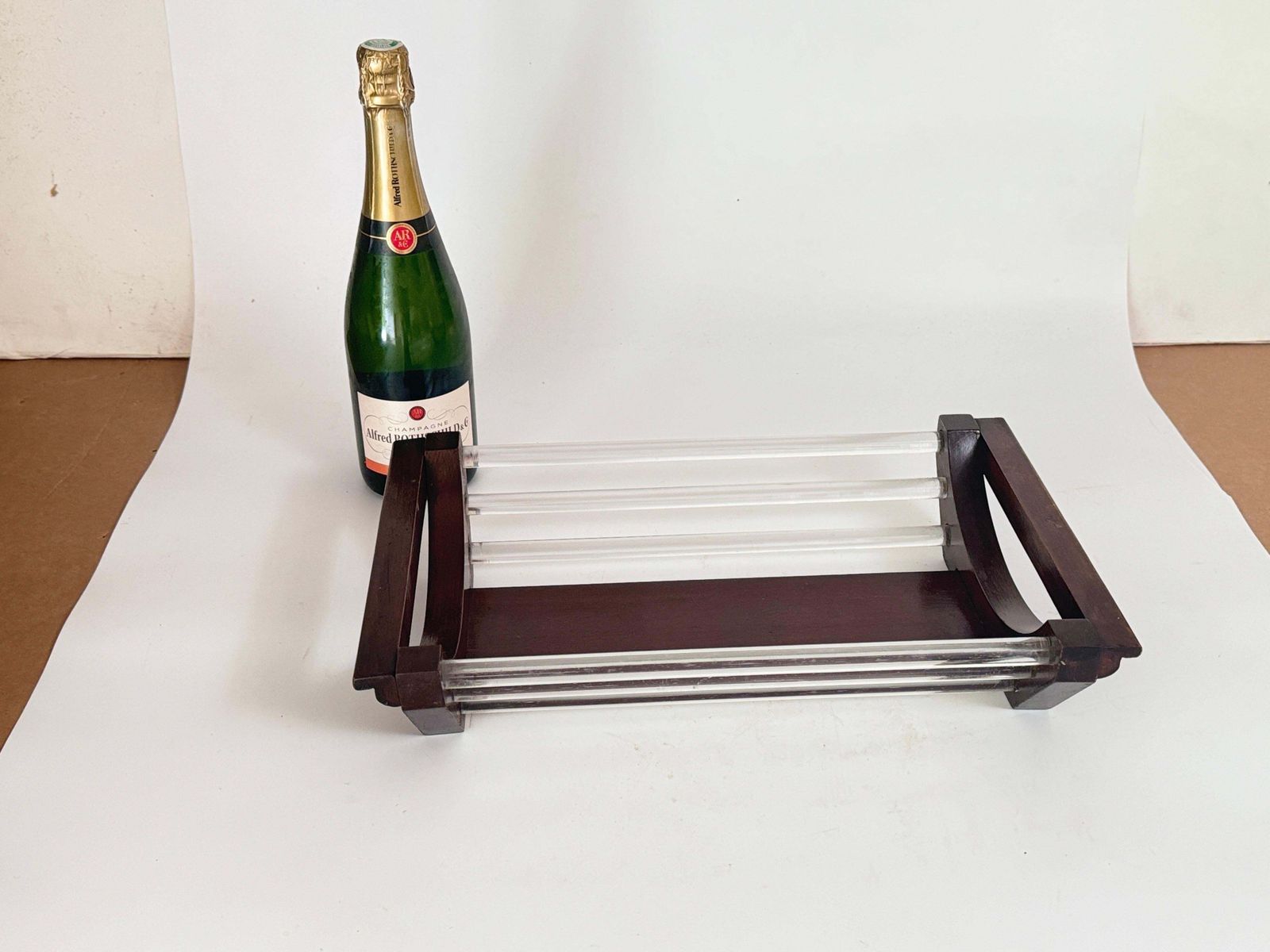 Art Deco Wood And Glass Tray, Brown Color, Wood France 1940 photo vinterior