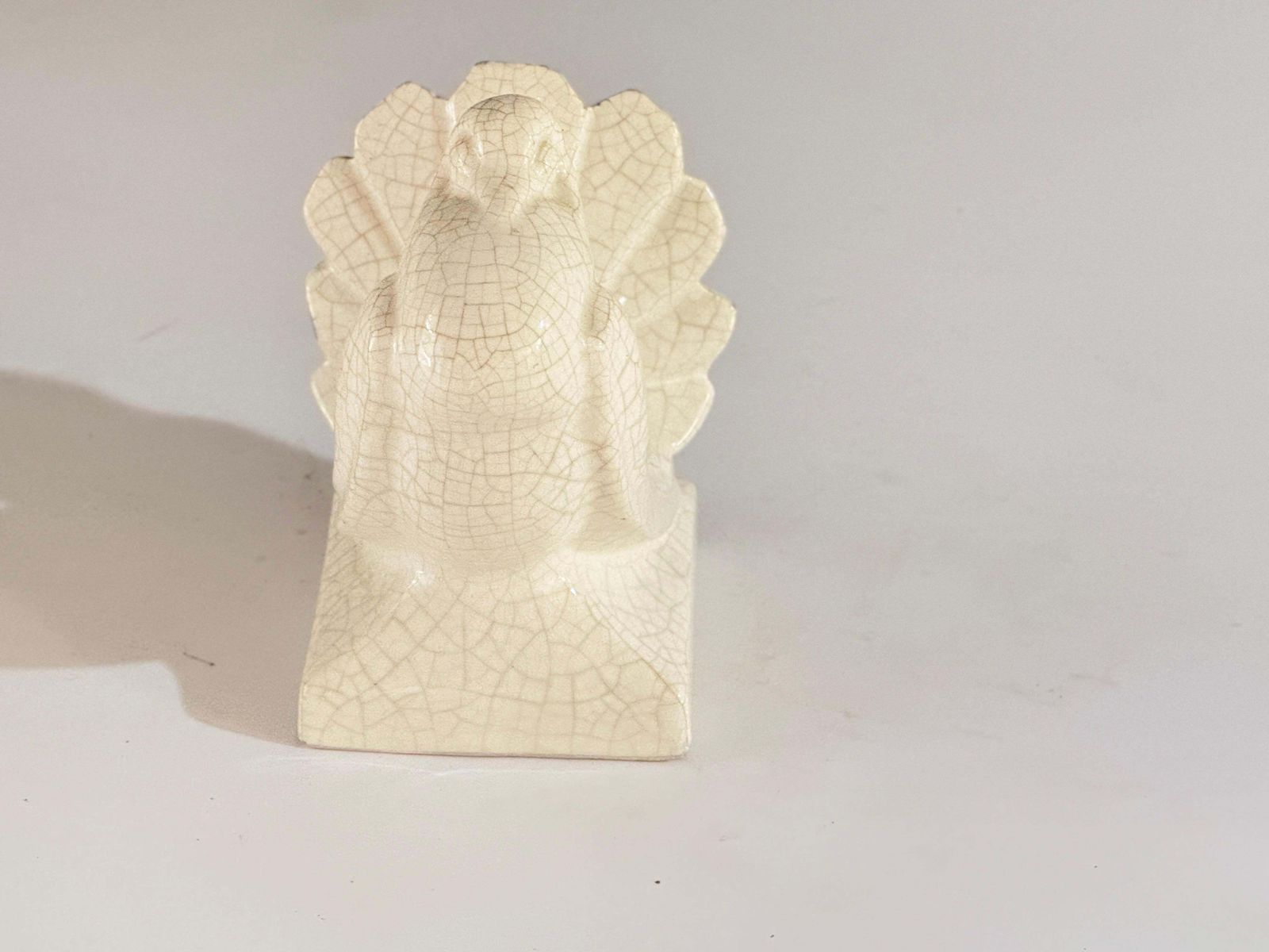 French Sculpture Of A Pigeon In  Cracked Ceramic Circa 1960 France White Color photo Art