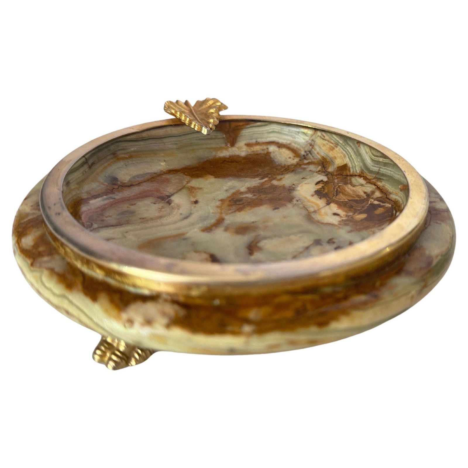 1970 Italian Onyx And Brass Ashtray  Gray And Gold Color photo furniture