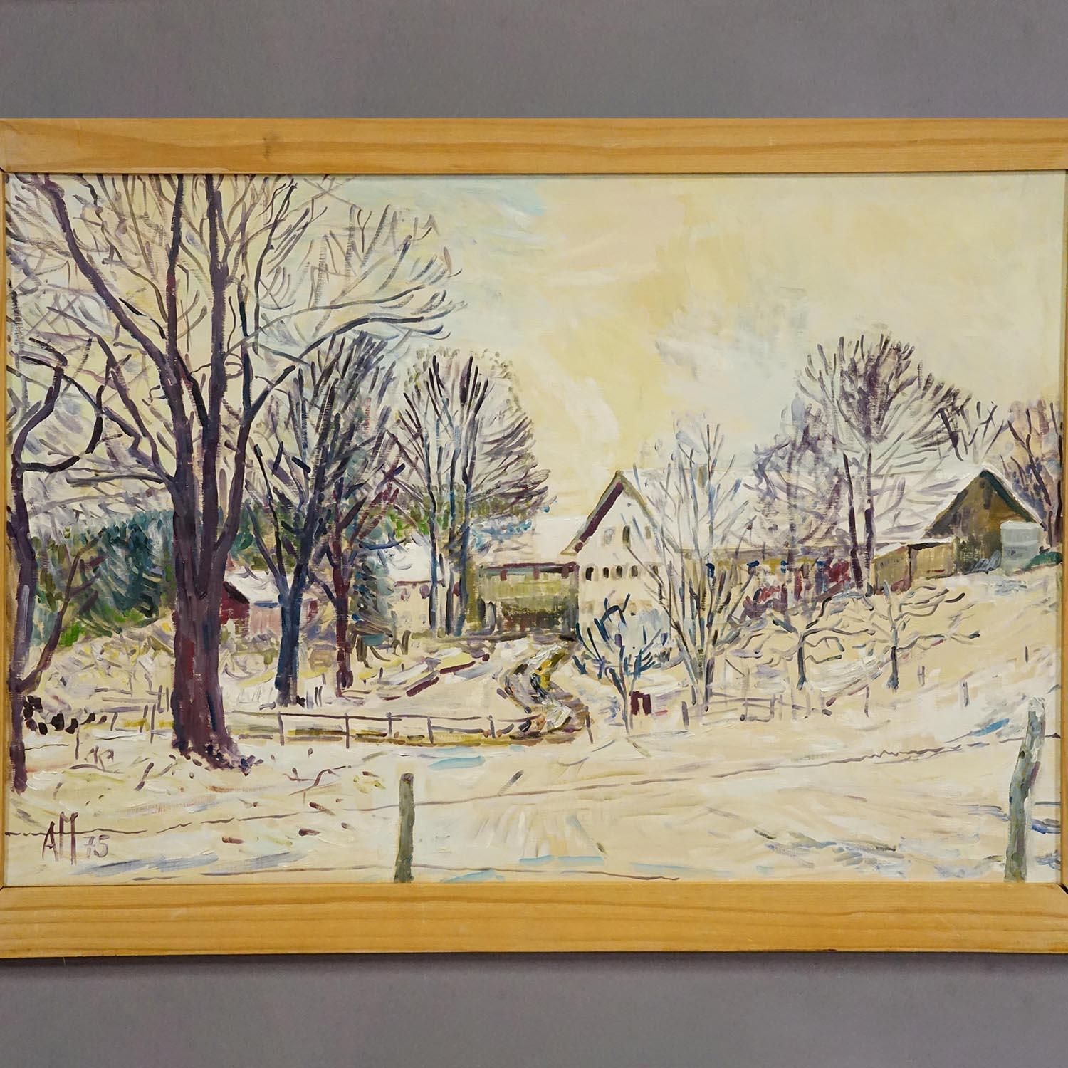 Alexander Michael – Olieverfschilderij Van Een Winters Boerenerf photo for sale