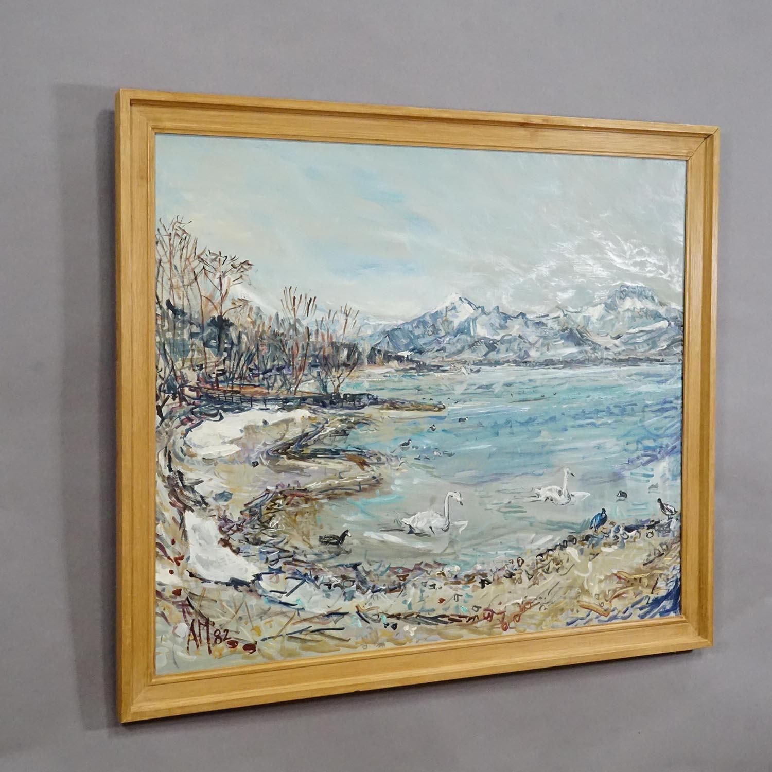 Alexander Michael   Lake Chiemsee In Bavaria Oil On Canvas 1982 photo furniture