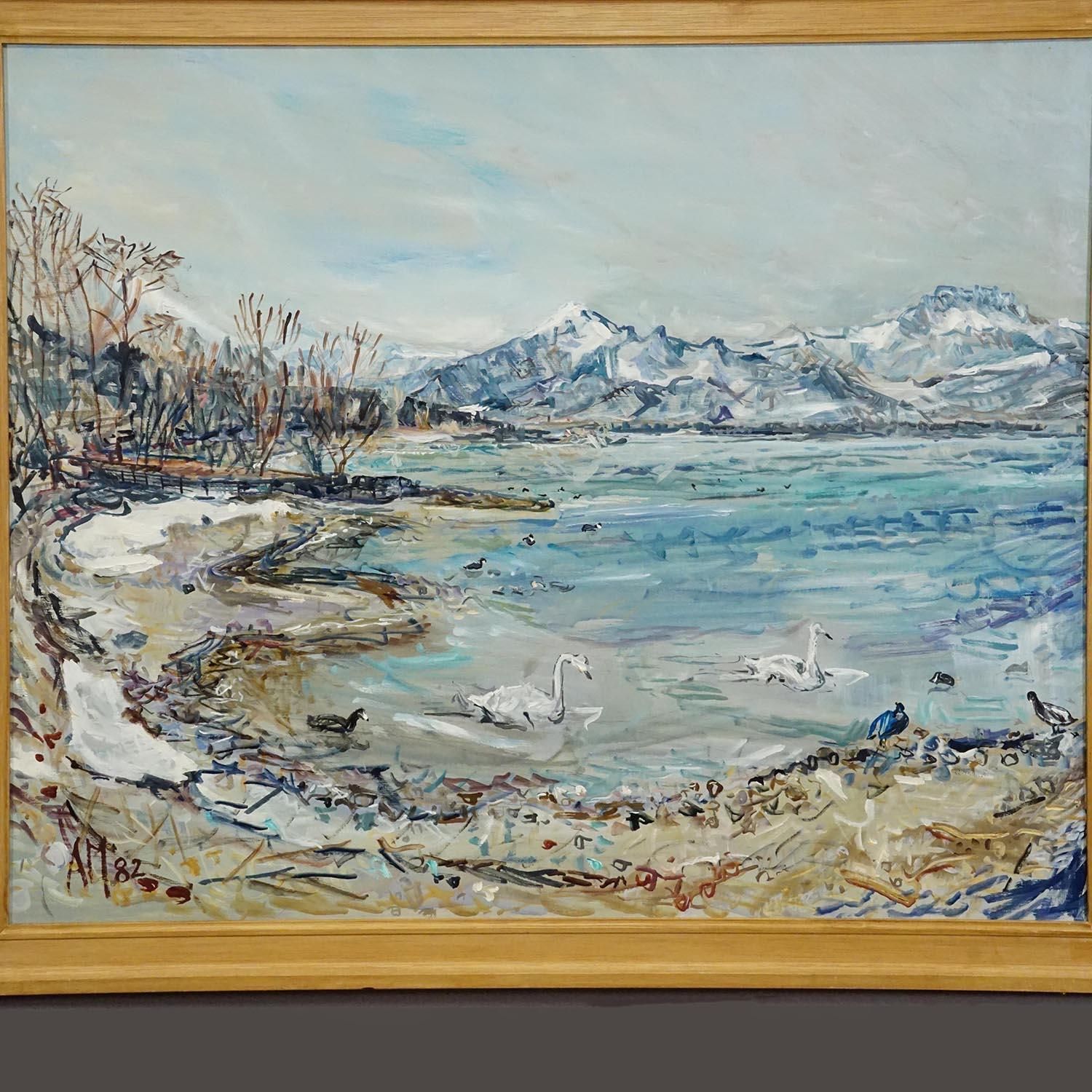 Alexander Michael   Lake Chiemsee In Bavaria Oil On Canvas 1982 photo for sale