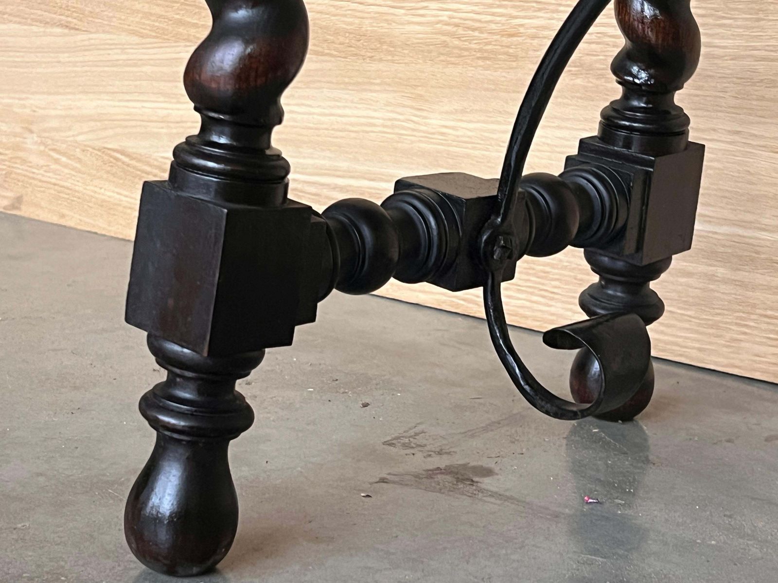2576.0 19th Spanish Side Table With Cared Turned Legs And Iron Stretcher photo