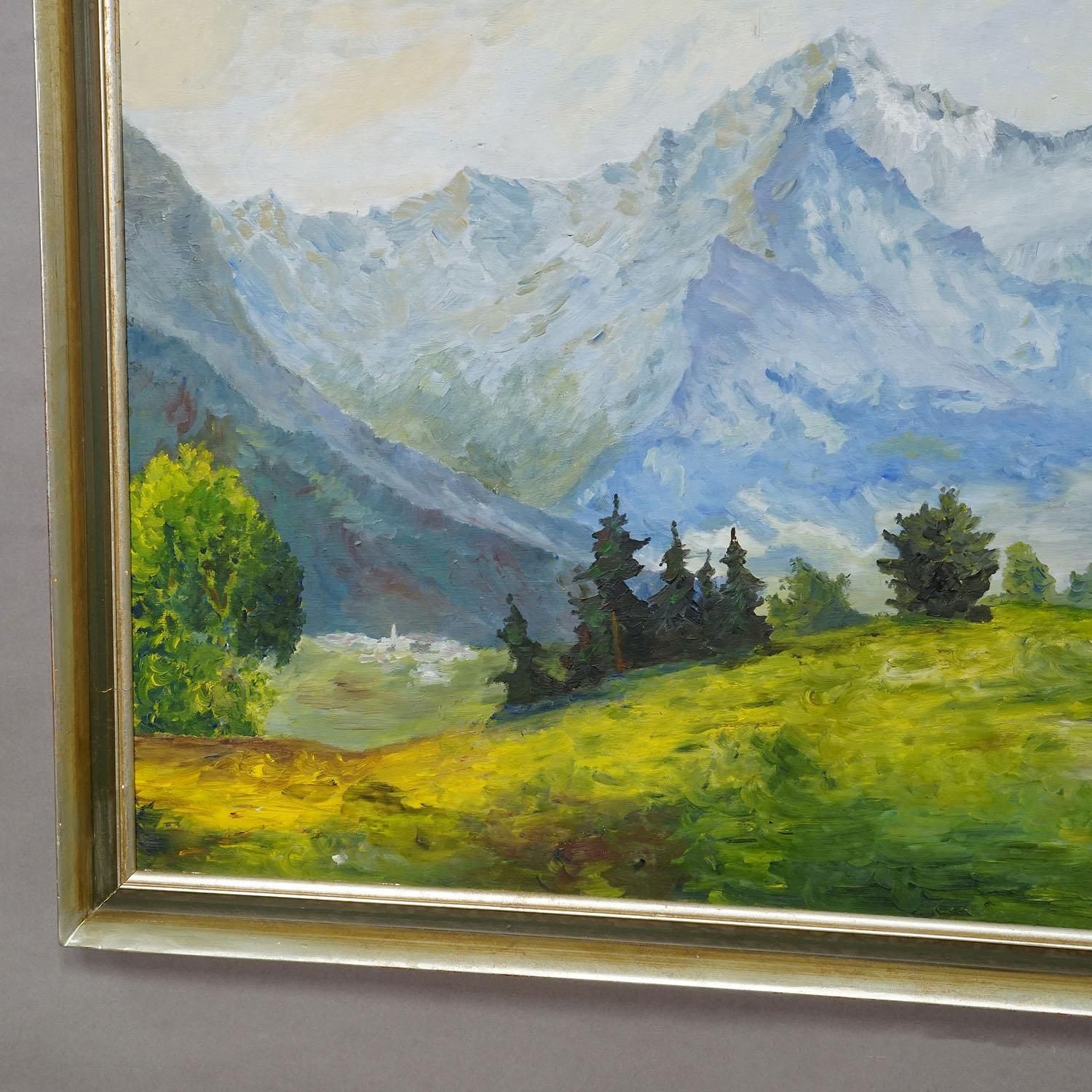 Alpine Landscape Painting With Meadow, Trees And Mountains photo Art