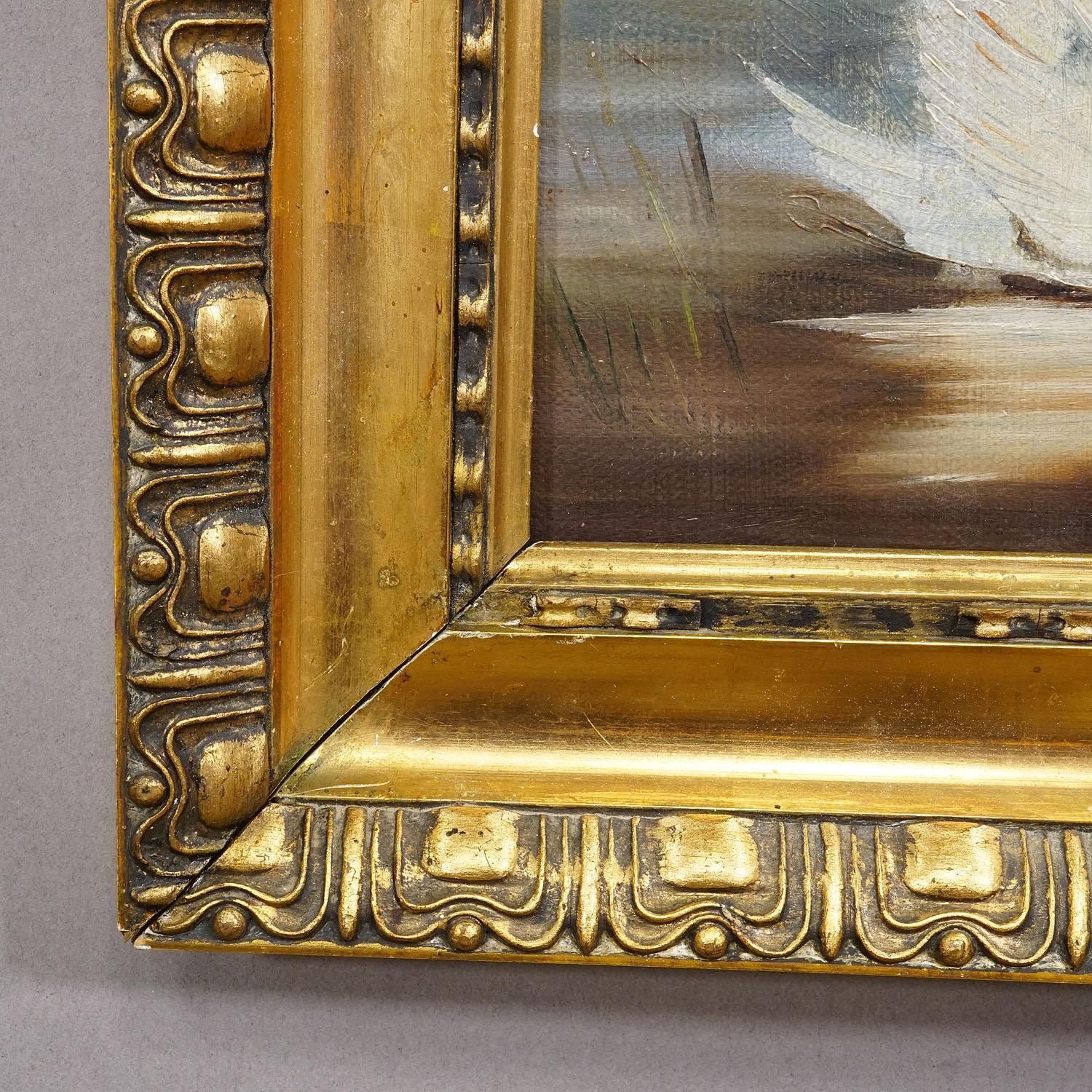 19th Century Biedermeier Painting With Swans On A Lake photo 432.0