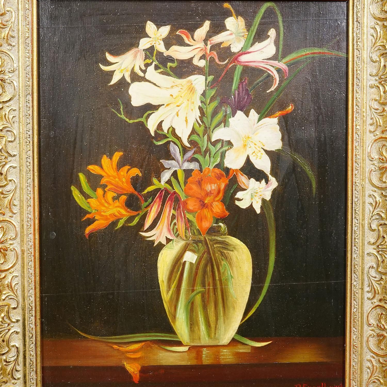 Still Life With Flowers, Oil Painting On Wood, Germany 1950s photo for sale