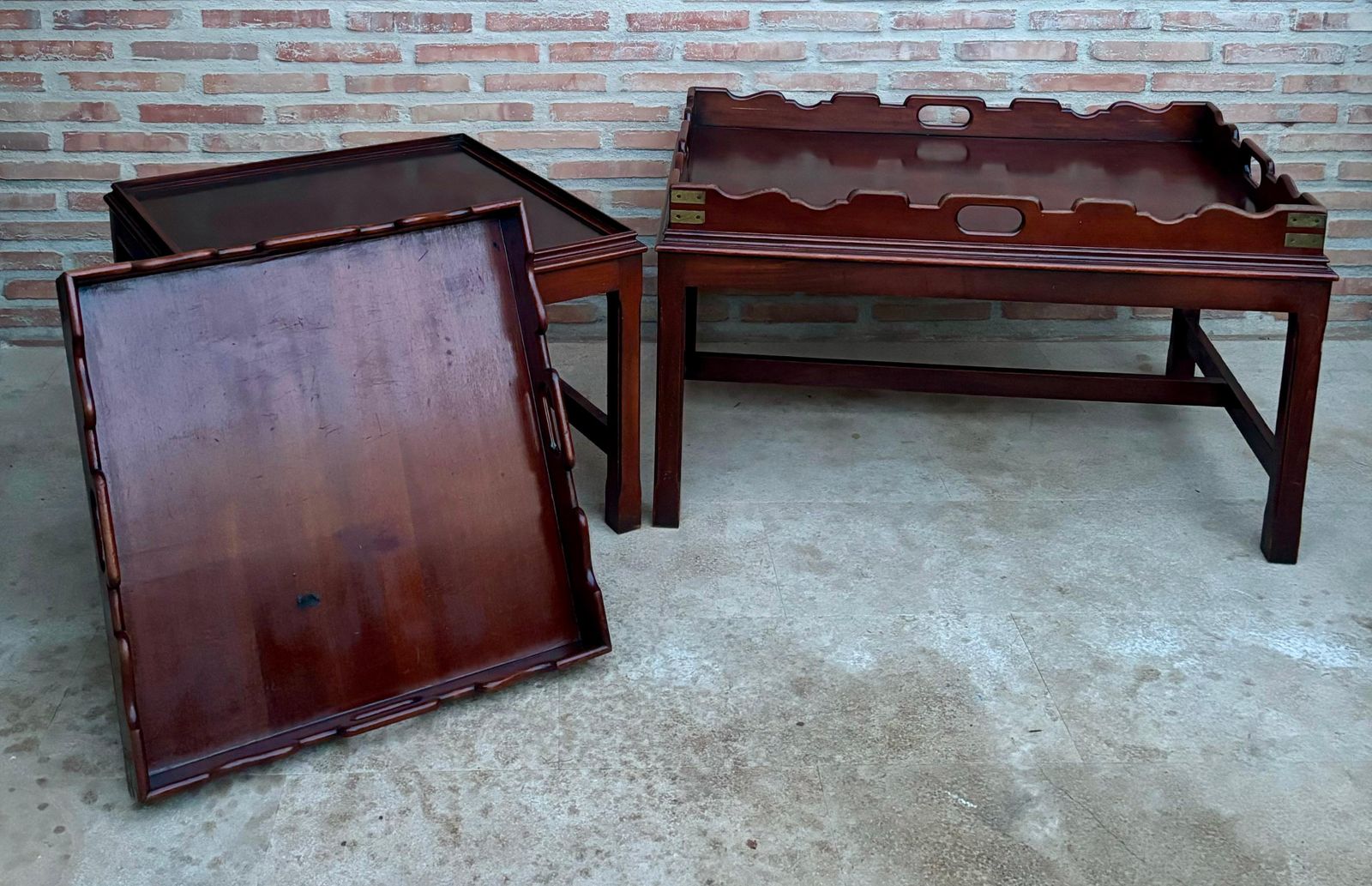Table basse en bois avec grand plateau amovible, début du XXe siècle, 1924, lot de 2 photo 1117.0