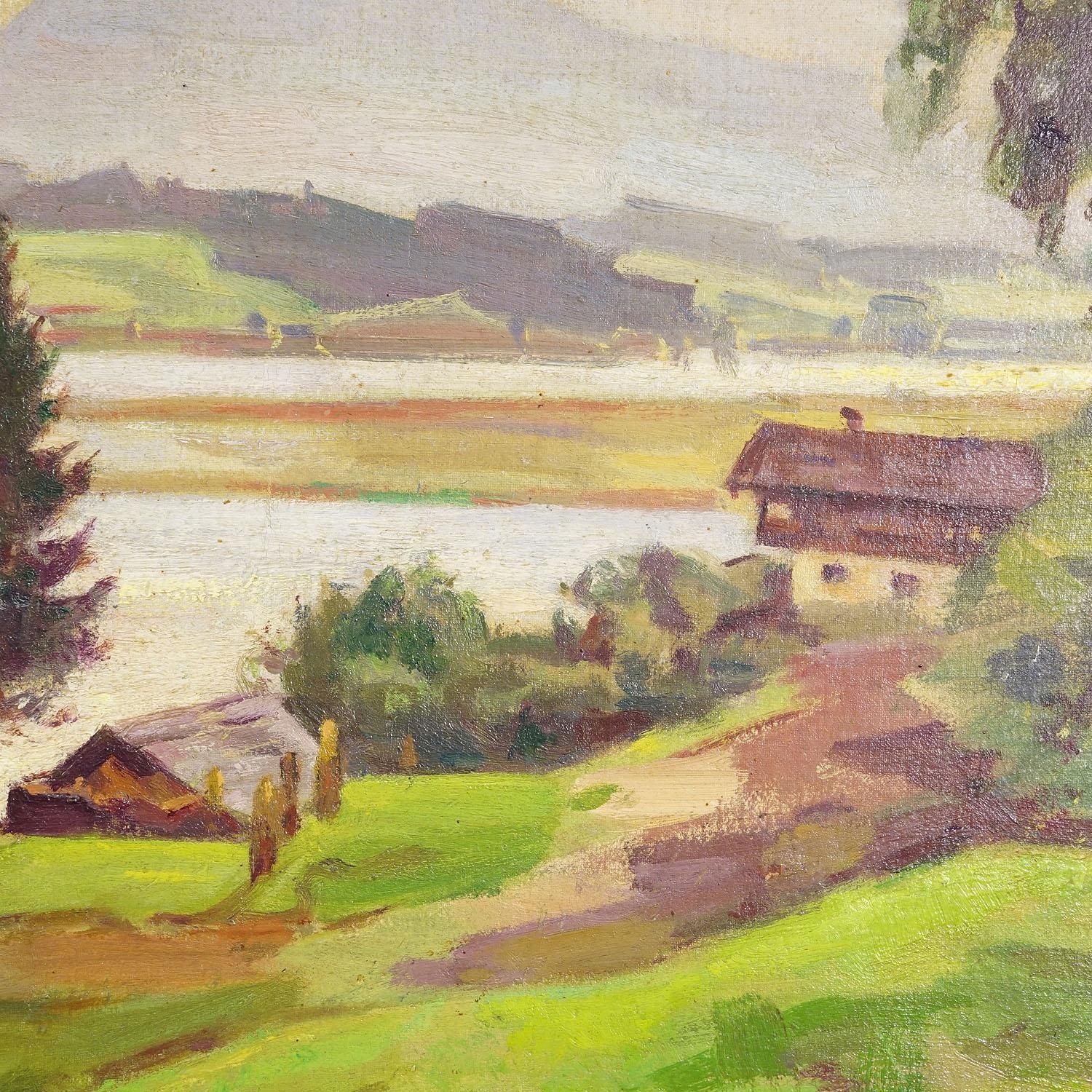 Alpine Lake View Oil Painting With Tyrolean Hut photo Art