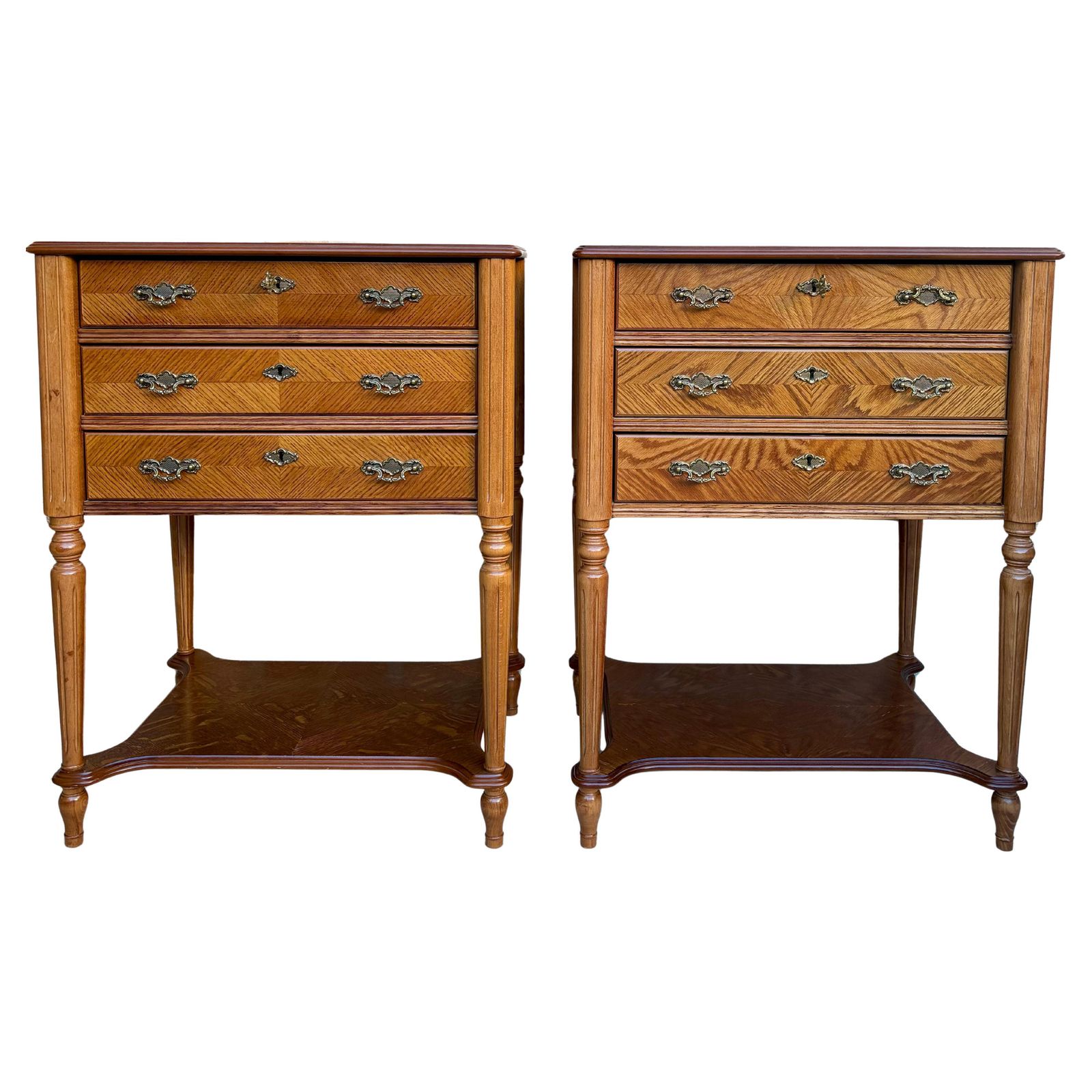 Late 20th Century Bedside Tables Or Nightstands With Three Drawers And Open Shel