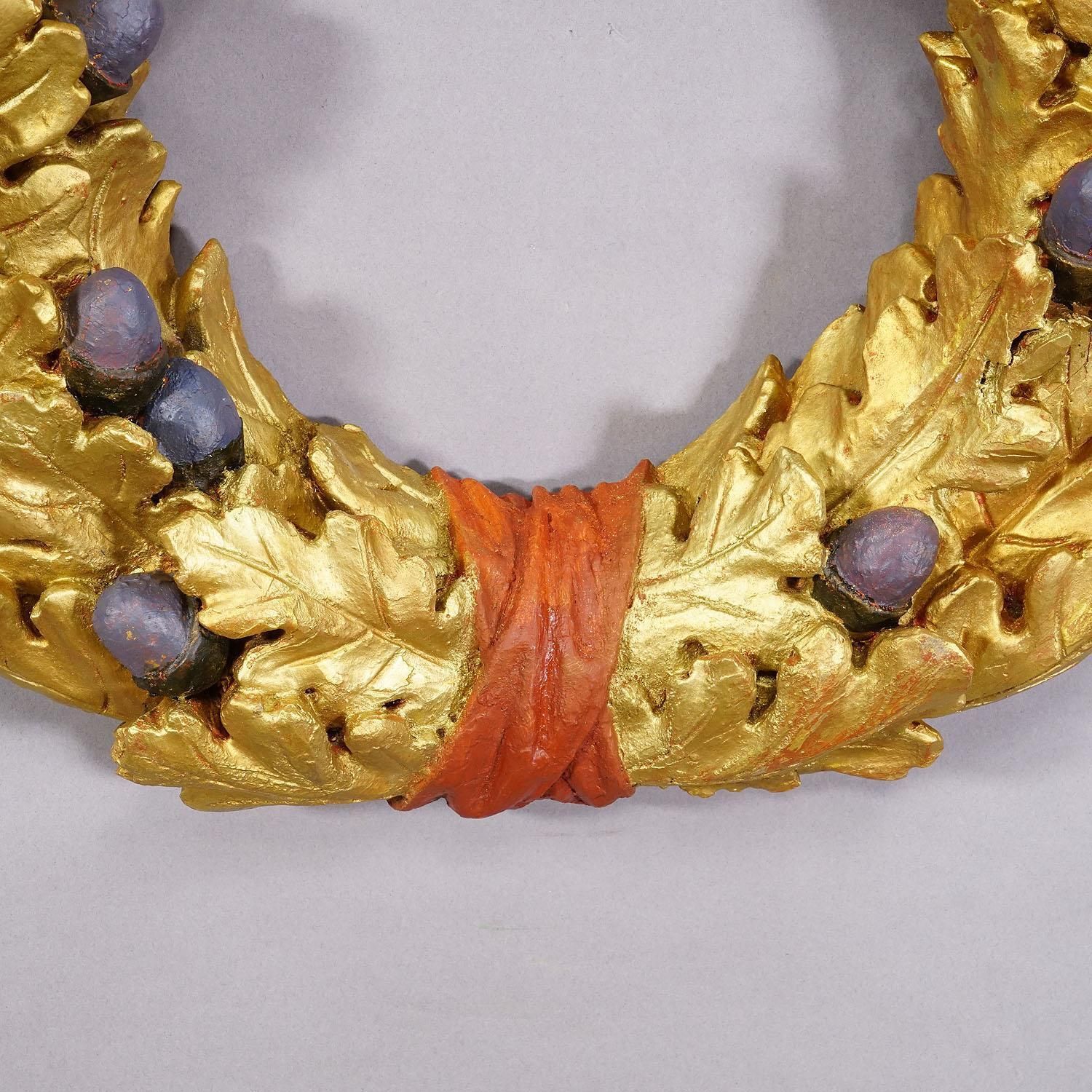 Antique Wooden Carved Door Wreath With Acorns, Germany Ca. 1930s photo Home Fixtures