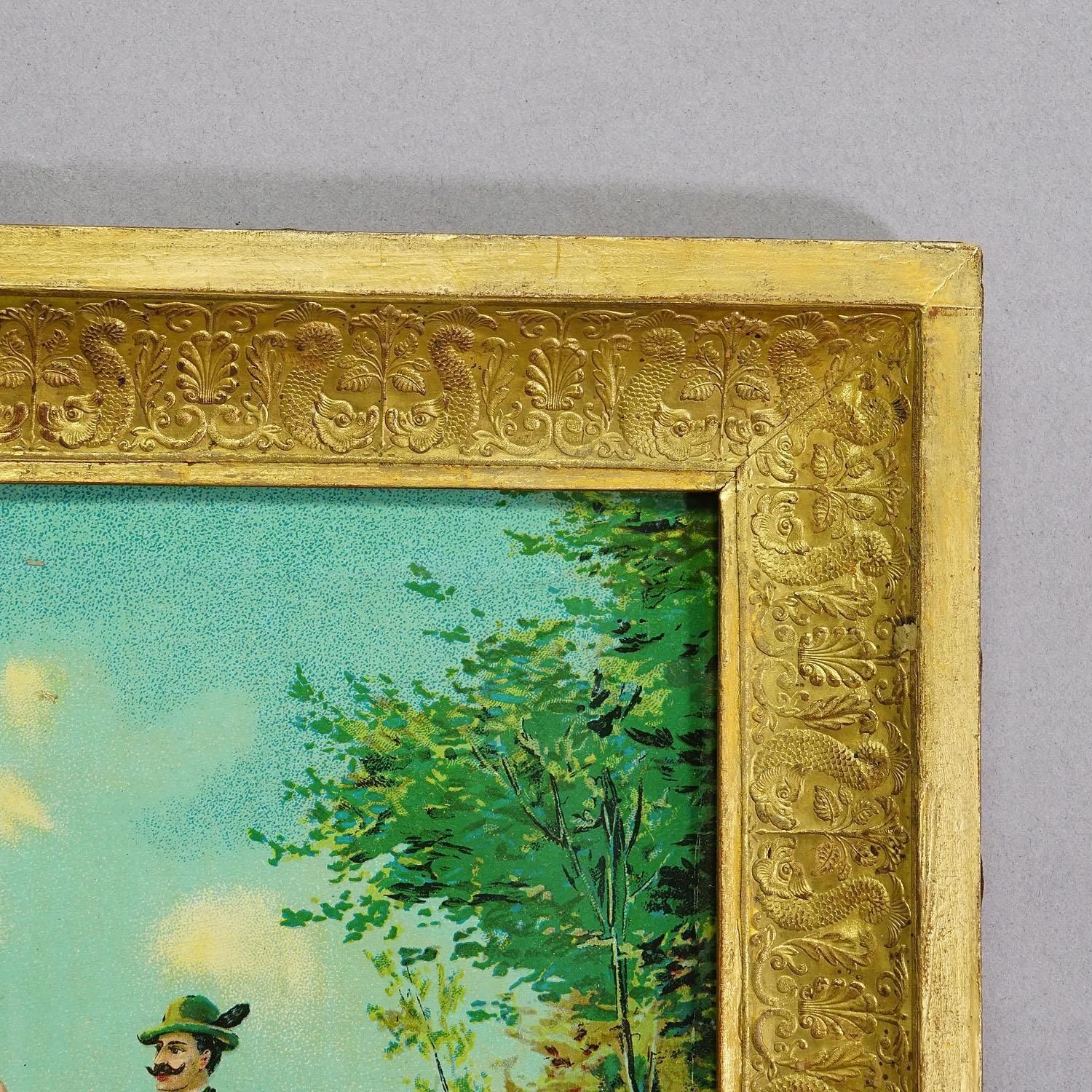 Antique Oil Print With Victorian Hunting Scene After Josef Ringeisen photo 290.0