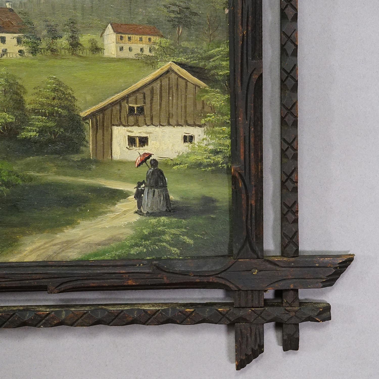 19e Eeuws Alpien Landschap, Olieverfschilderij Met Tiroler Bergdorp photo furniture