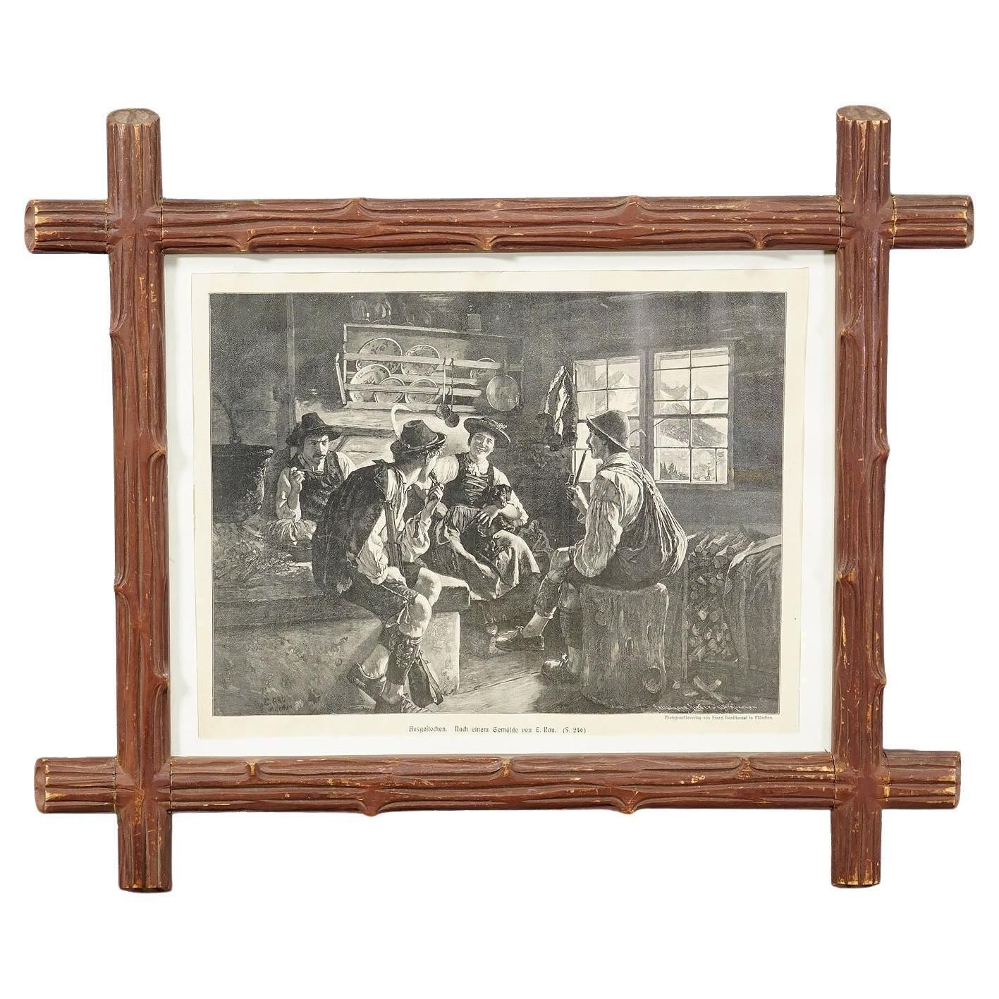 Antique Copper Engraving Print With Popular Bavarian Scene Ca. 1900