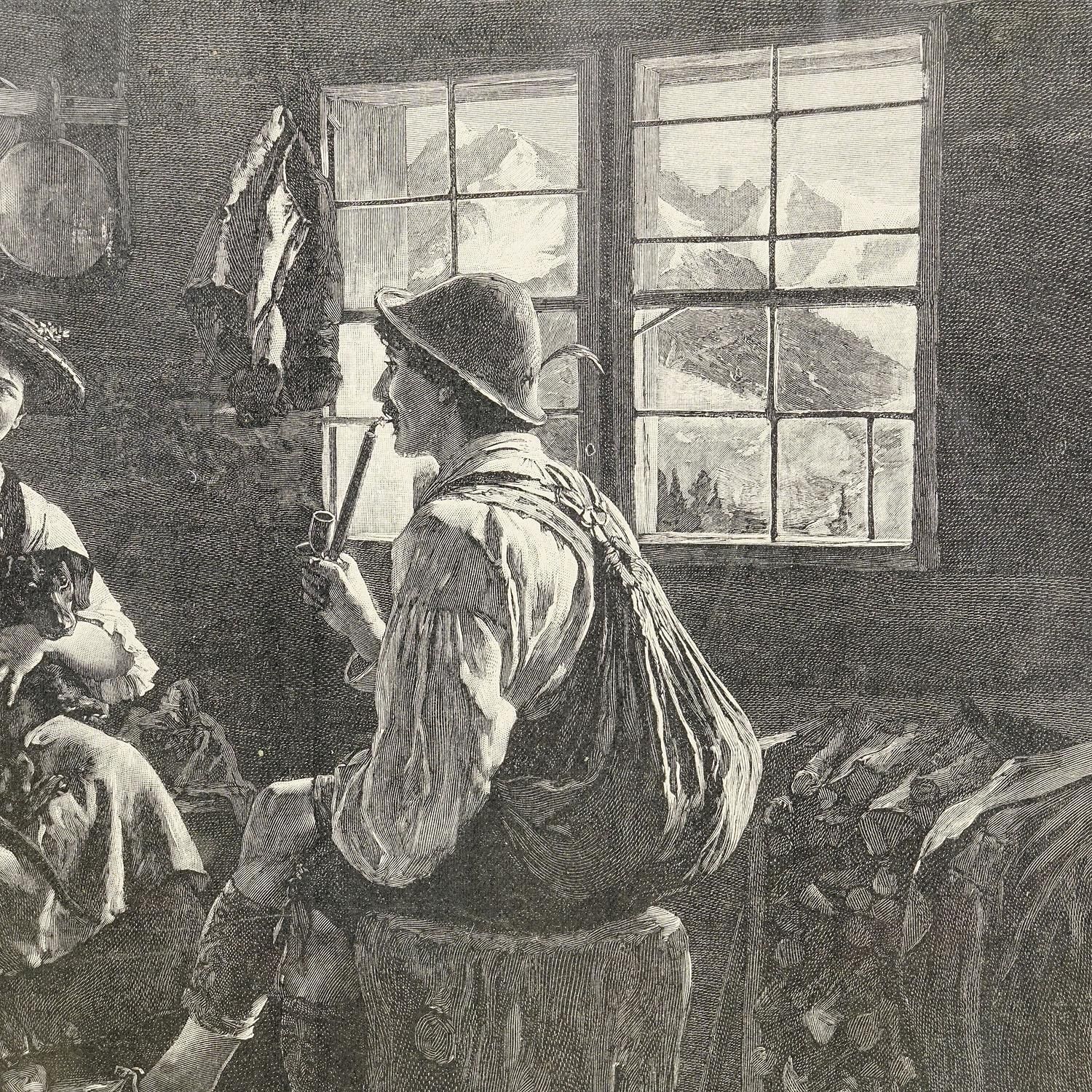 Antique Copper Engraving Print With Popular Bavarian Scene Ca. 1900 photo Art