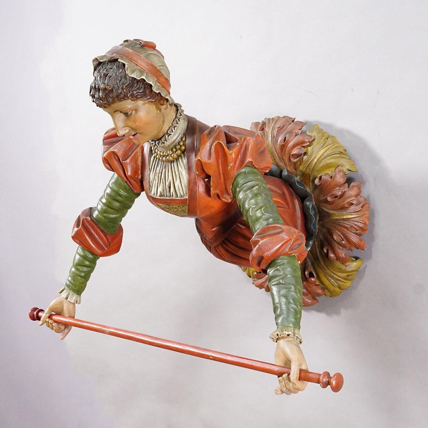 Lovely Carved Wooden Lady Towel Holder Ca. 1900 photo furniture