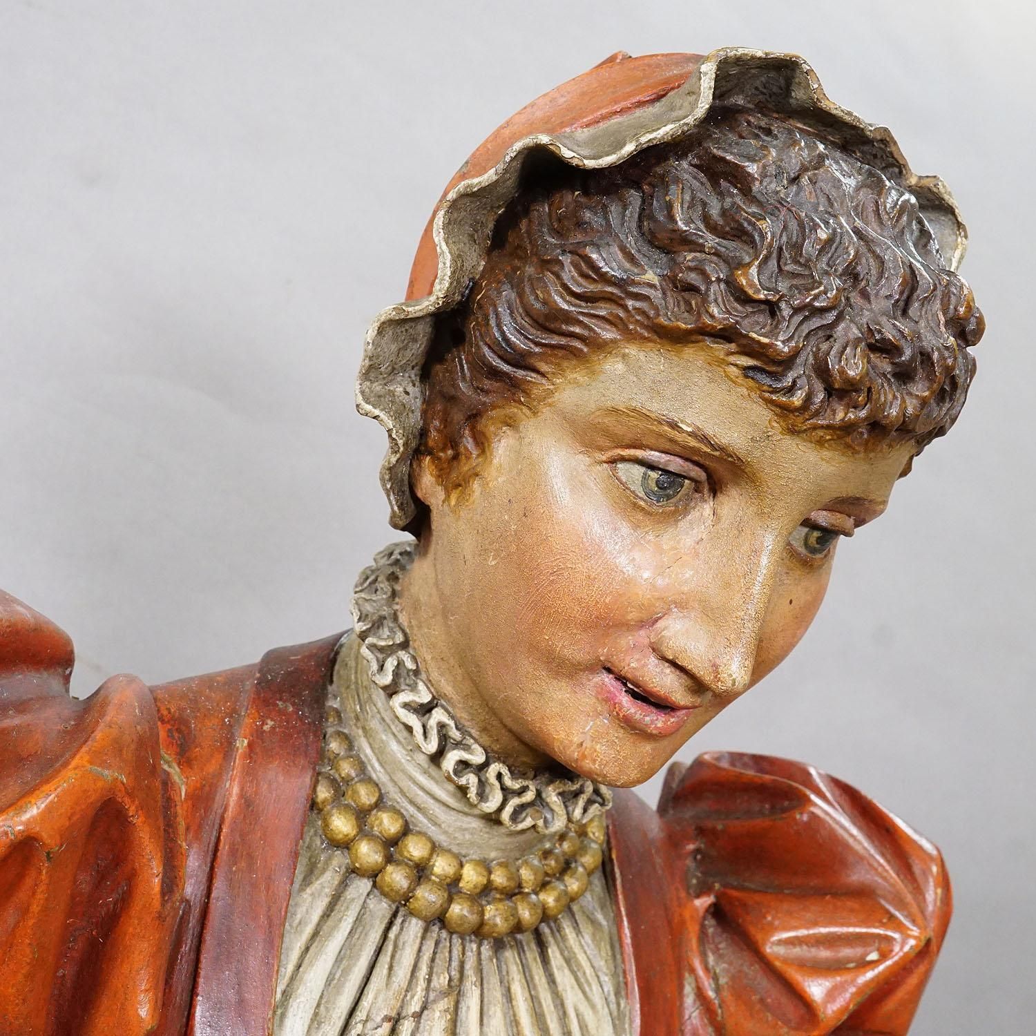 Lovely Carved Wooden Lady Towel Holder Ca. 1900 photo vinterior