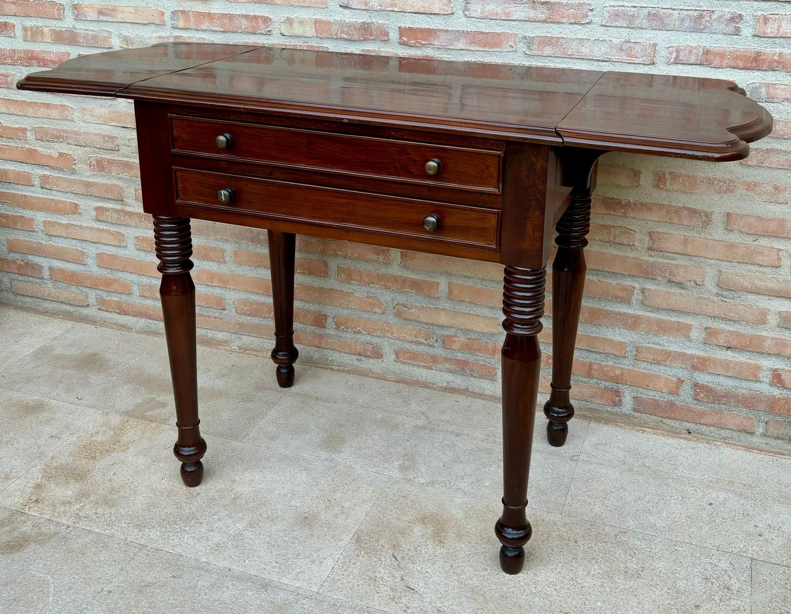French Wooden Nesting Table With Wings And Two Drawers, 1920s photo vinterior