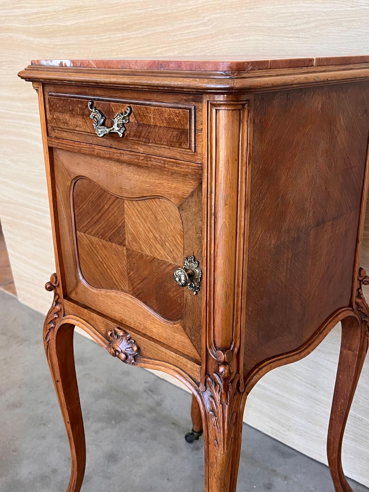 Antique French Mahogany Night Stands With Marble Top And Wheels, 1900 photo buy