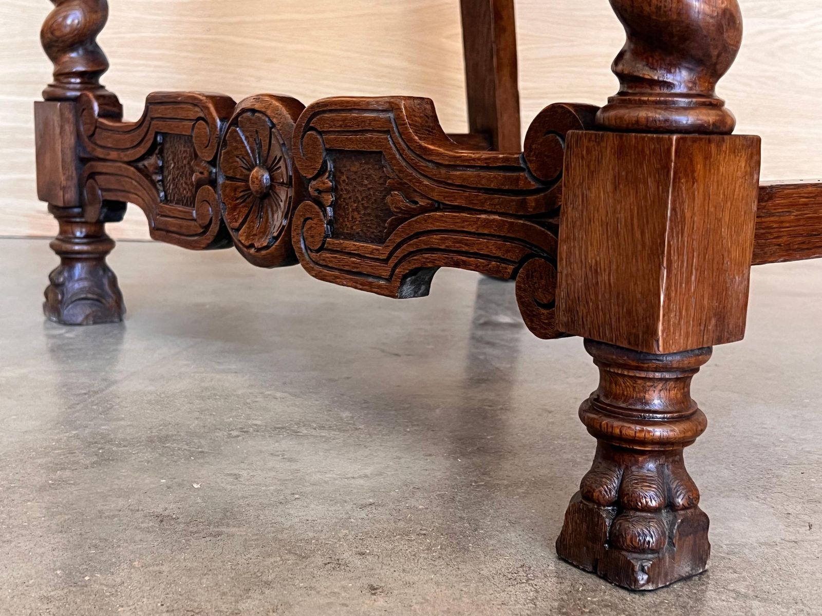 photo furniture 19th Spanish Carved Walnut Armchair With New Black Leather And Solomonic Columns