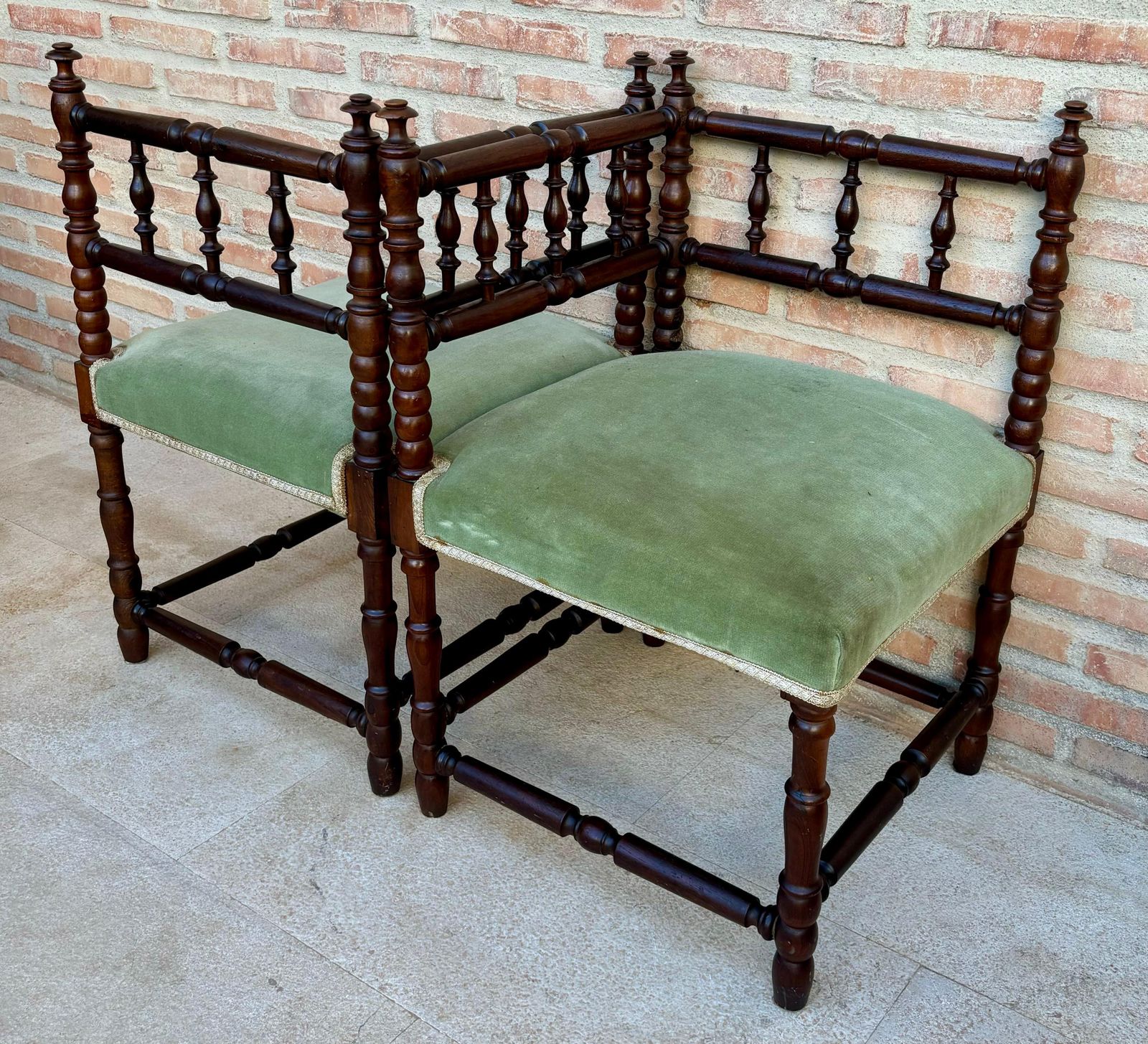 Mid Century French Corner Chairs, 1940s, Set Of 2 photo vintage