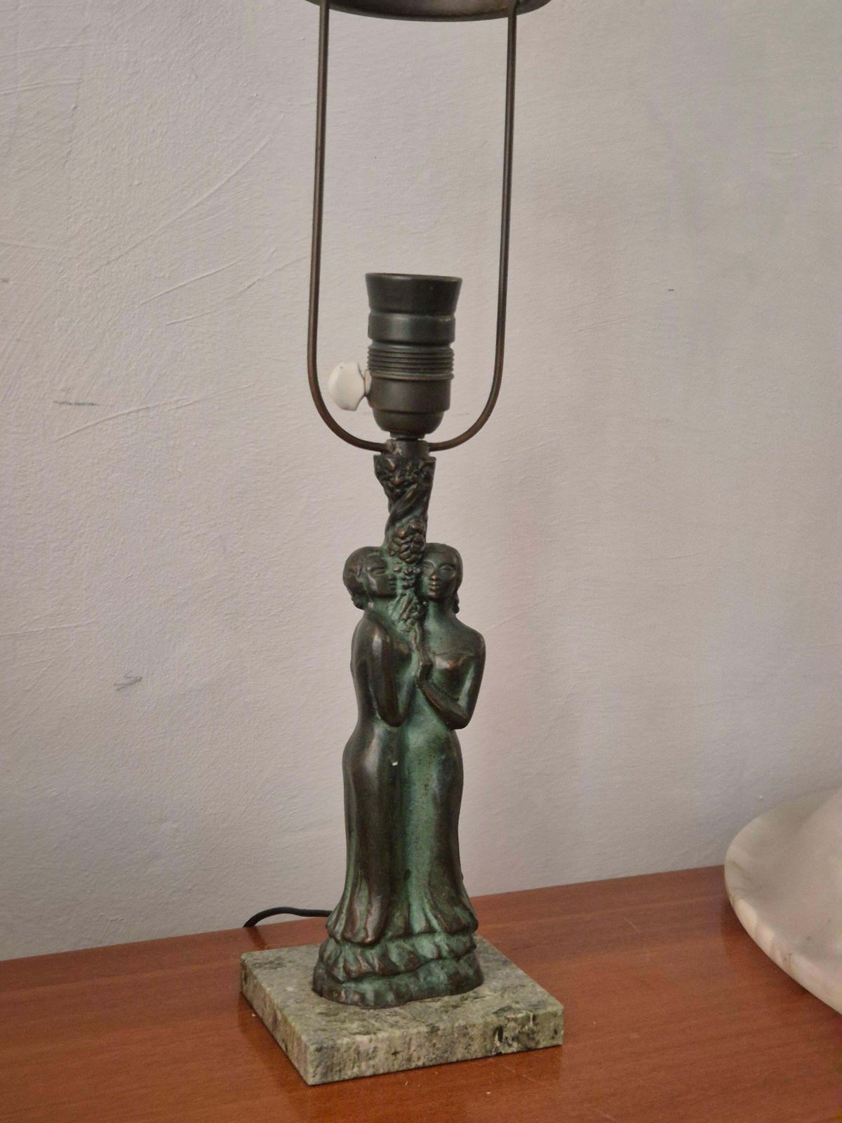 Table Lamp In Bronze With Green Marble Base, Scandinavian Grace 1920/30s photo for sale