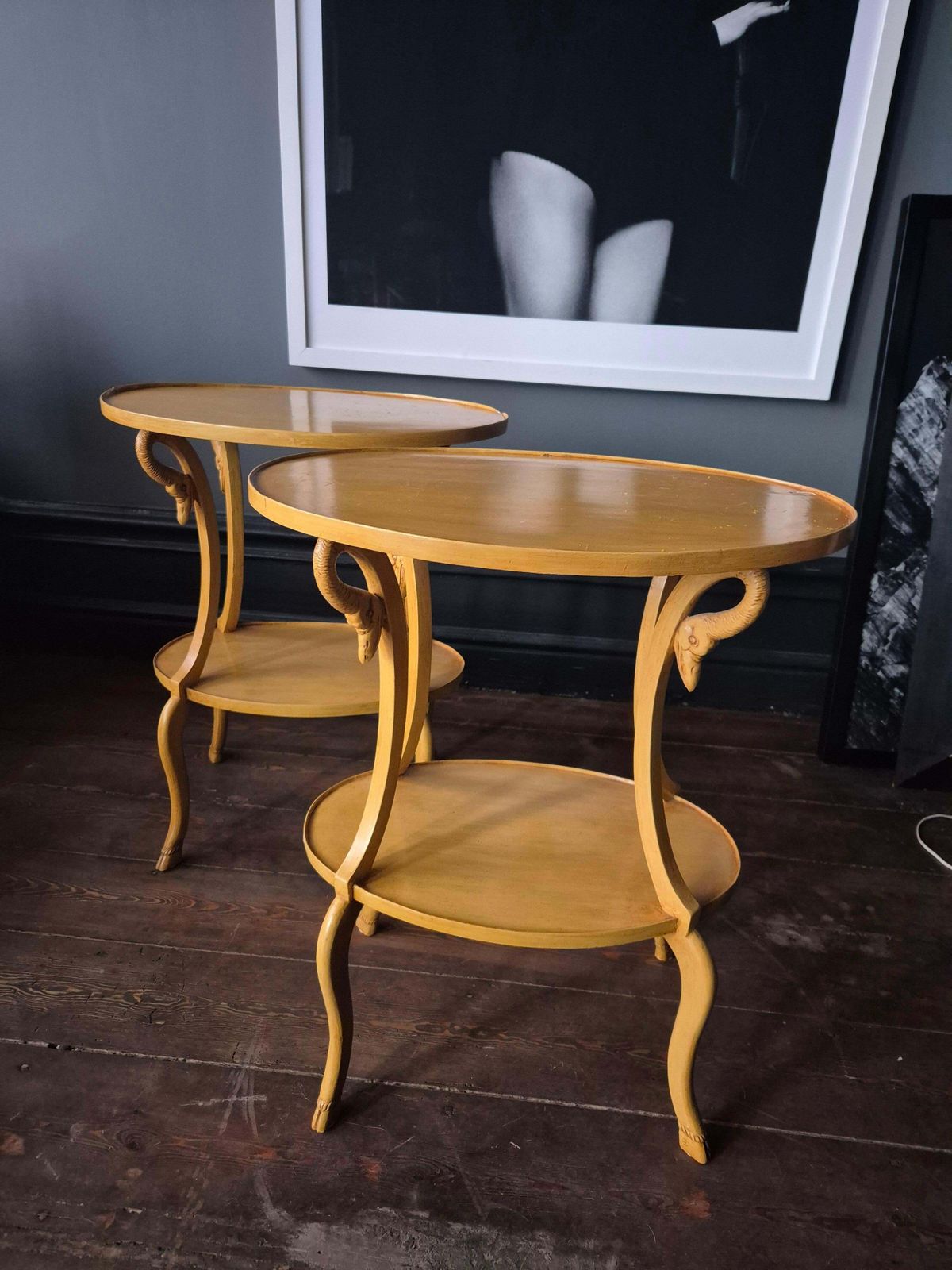 A Pair Of Sidetables With Decor Of Swans. Empire Style, Italy Mid 1900s photo furniture