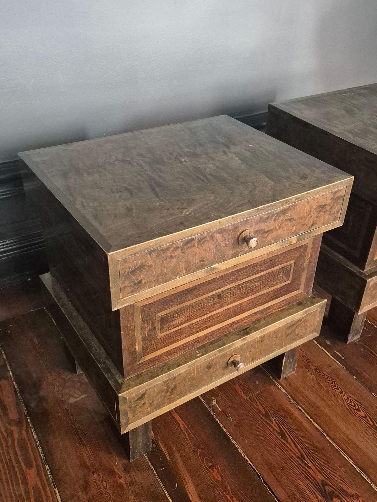 Bedside Tables In Stained Curly Birch, Art Deco, Finland 1930s photo Furniture