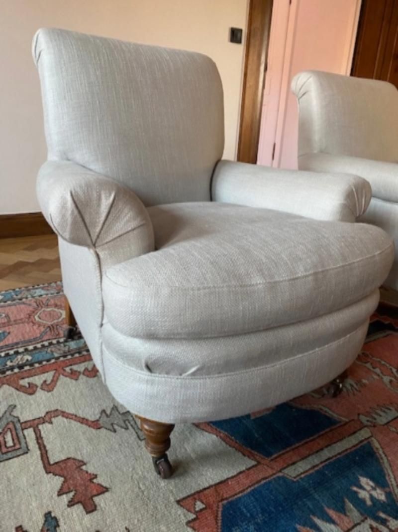 Edwardian Armchairs, A Pair, Reupholstered And Bought From Hilary Batstone. photo vinterior