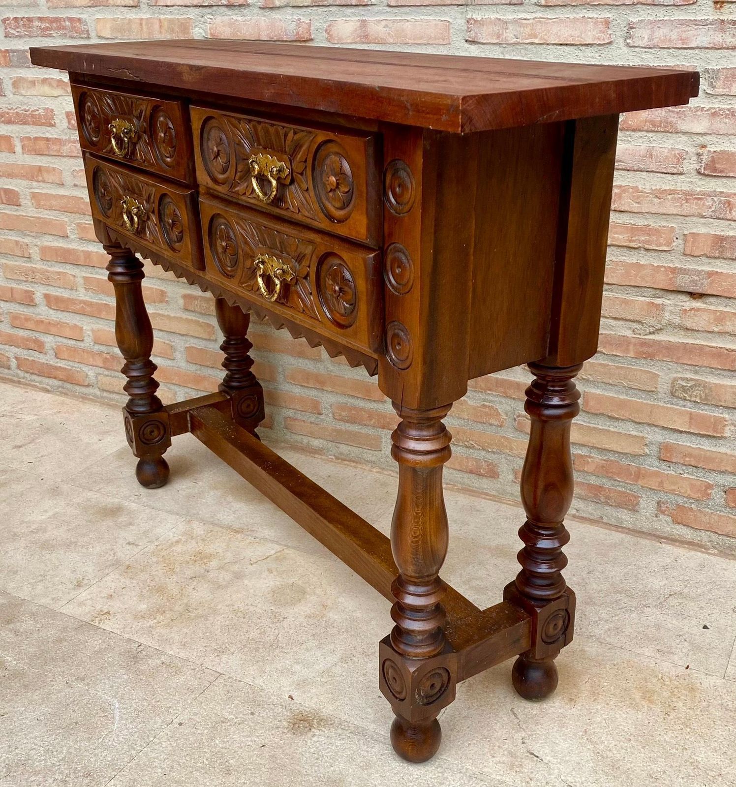 Early 20th Century Spanish Carved Console Table With Four Drawers, 1930s photo Furniture