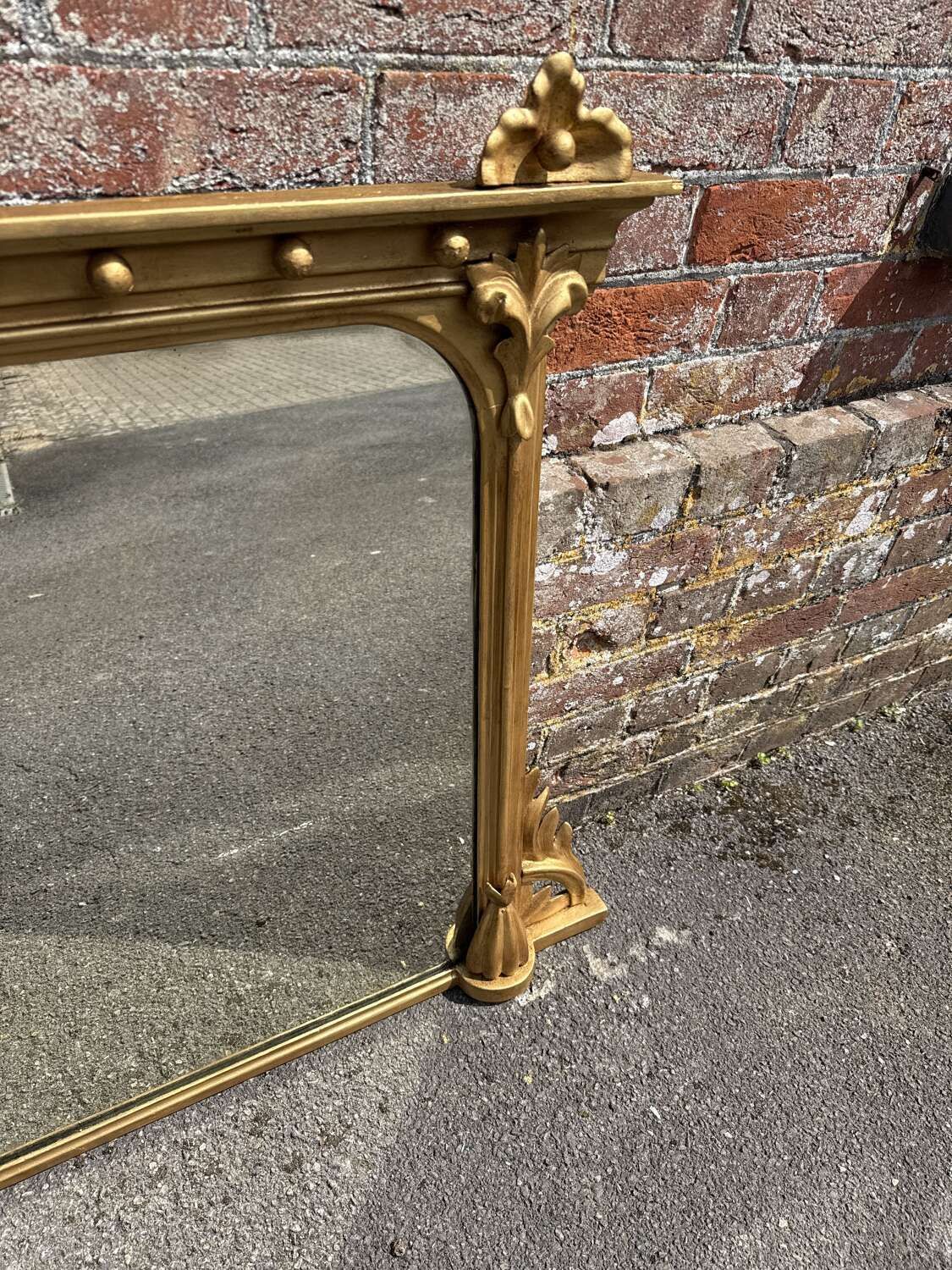 A Superb Antique English 19th Century Carved Wood & Gesso Gilt Overmantle Mirror photo furniture