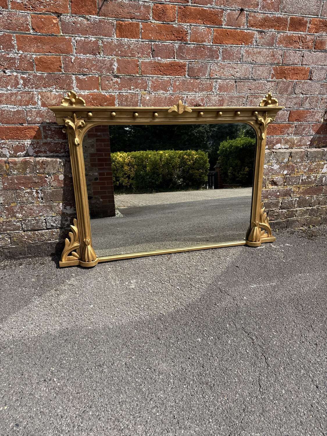 A Superb Antique English 19th Century Carved Wood & Gesso Gilt Overmantle Mirror photo vinterior