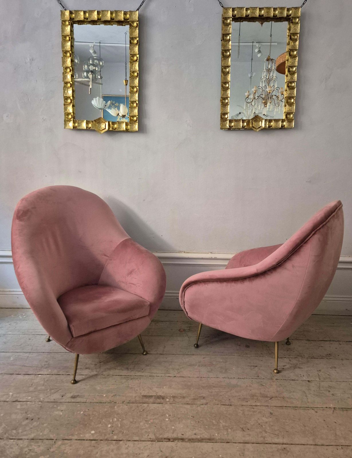 An Elegant Pair Of Easy Chairs With Brass Legs, Italian Mid Century. photo Furniture
