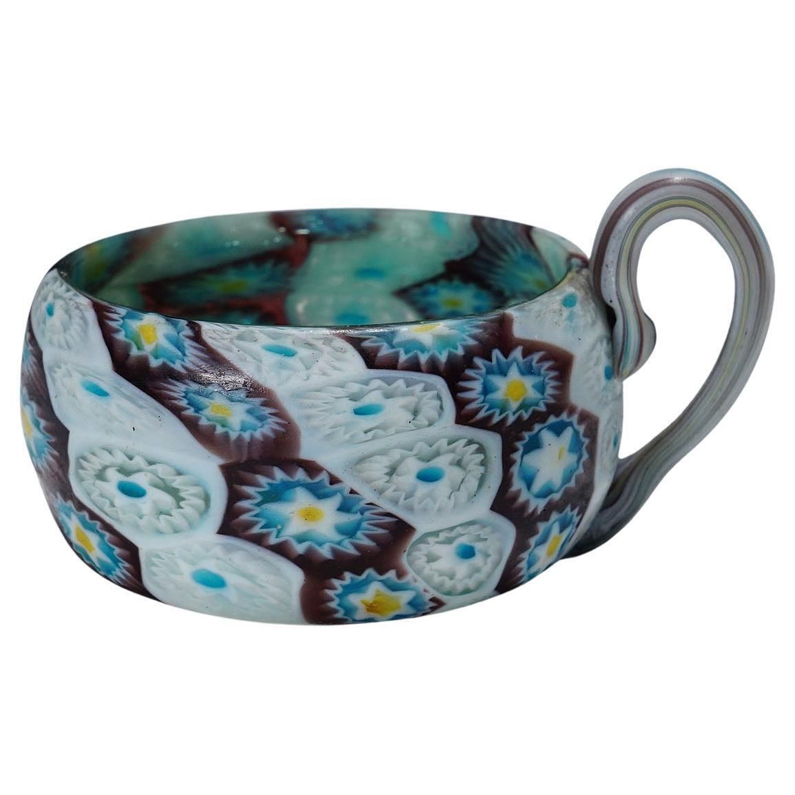 Antique Millefiori Bowl With Handle, Fratelli Toso Murano Ca. 1900s