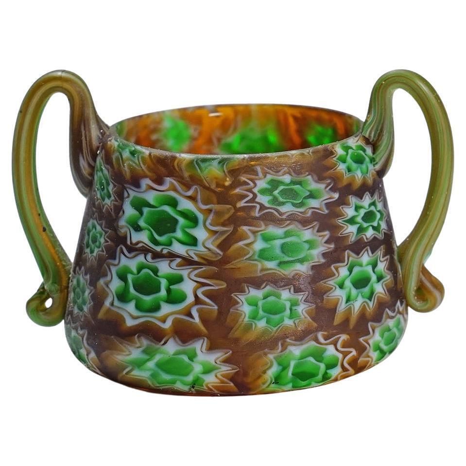 Antique Millefiori Bowl With Handles, Fratelli Toso Murano Ca. 1900s