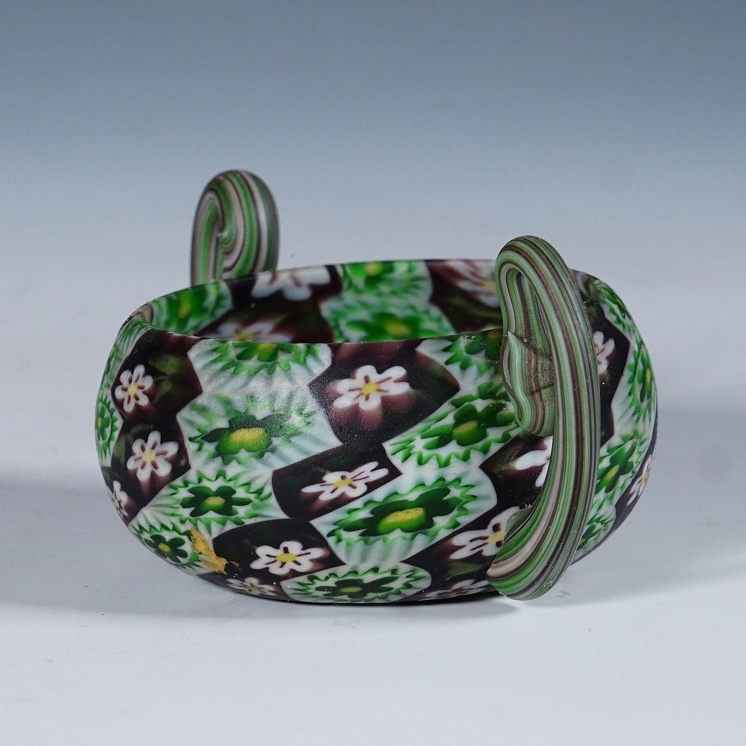 Antique Millefiori Bowl With Handles, Fratelli Toso Murano Ca. 1900s photo for sale