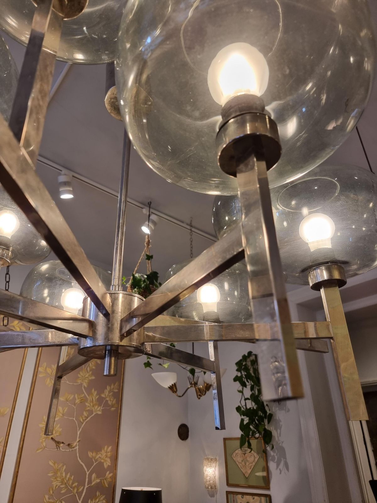 Holger Johansson, Chandelier, Scandinavian Modern / Midcentury, Chrome & Glass photo buy