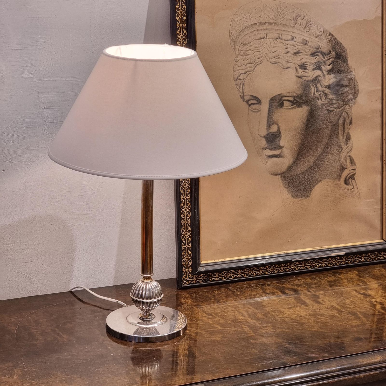 Swedish Court Jeweler Cg Hallberg, Table Lamp, Silver Plate, Swedish Grace 1930s photo 1311.0