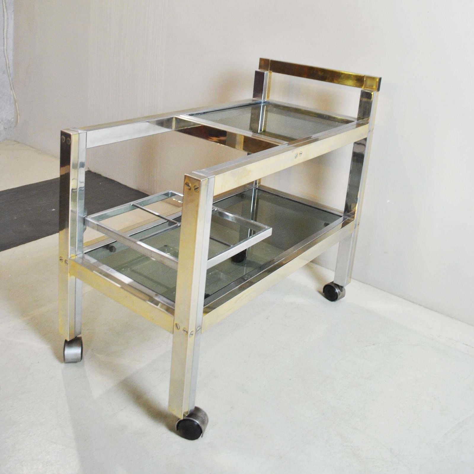 Italian Trolley Bar In Brass And Steel 70's Style Romeo Rega photo vintage