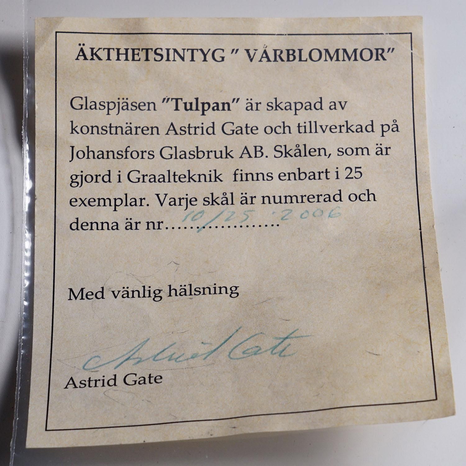 Home Decor Vintage Art Glass Bowl 'Tulpan' By Astrid Gate 2006 photo