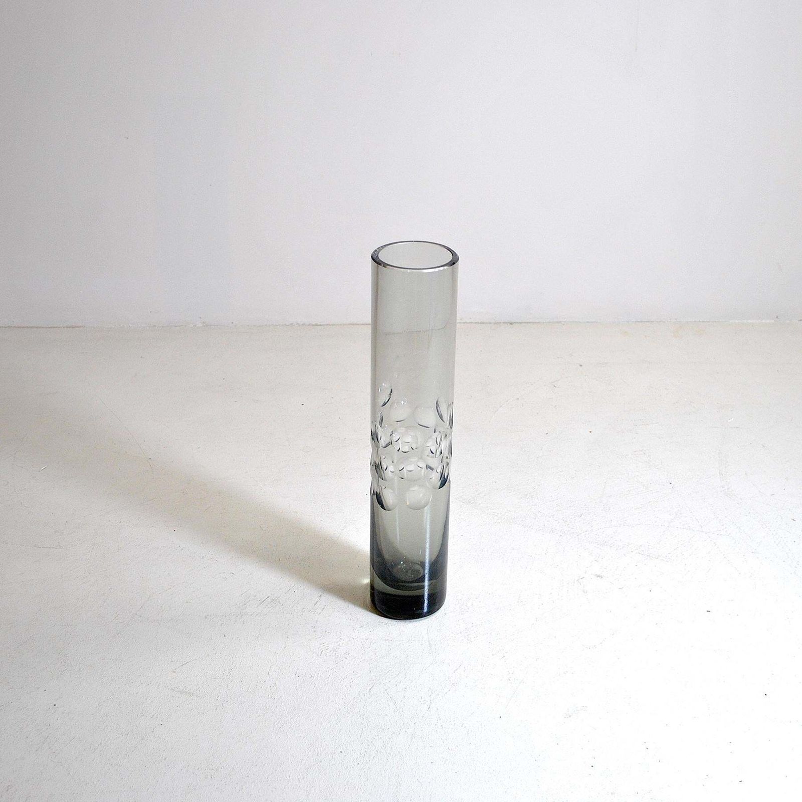 Cylinder Vase In Heavy Smoked Glass From The 1960s photo for sale